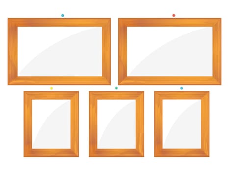 A collection of wooden frames over white background.