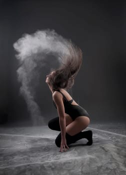 Young woman with blowing hair