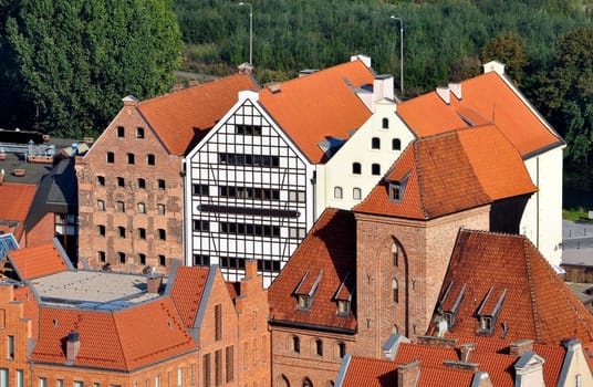 High angle view of the historic city of Gdansk, in Northern Poland.