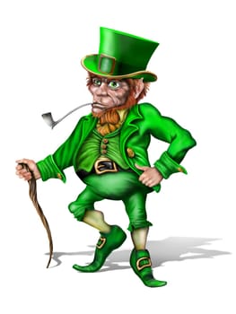 Illustration of an Irish leprechaun holding a shillelagh