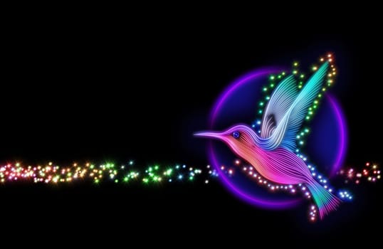 3d render of colibri bird - hummingbird striped silhouette with stars