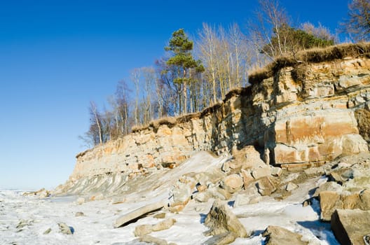 North Estonian limestone shore on a sunny winter day