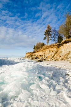 North Estonian limestone shore on a sunny winter day