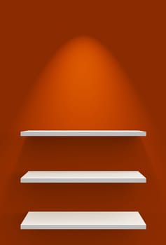 Three shelves on wall with lighting - Orange White