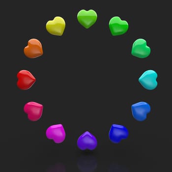 Circle of rainbow hearts on black 2