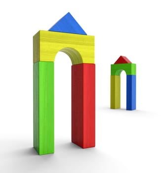 Two houses made of colorful building blocks