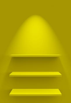 Three Shelves on Wall with Lighting - Yellow