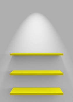 Three Shelves on Wall with Lighting - White Yellow