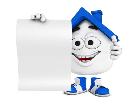 Small 3D House Blue with Blank Sign