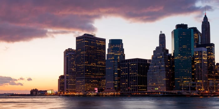 New York - view of Manhattan Skyline by night from  Brooklyn