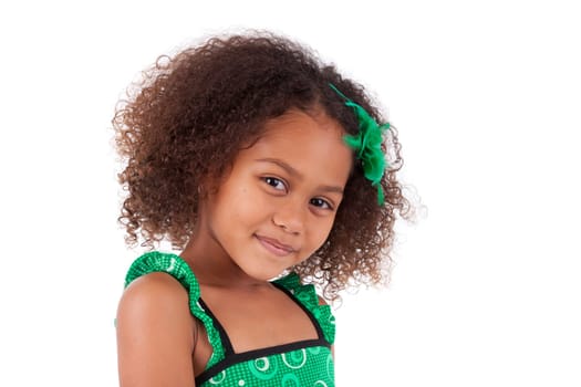 Portrait of a cute young African Asian girl,isolated on white background