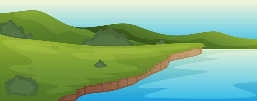 illustration of a green landscape and lake