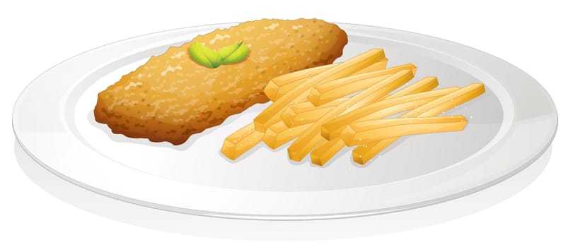 illustration of a french fries and cutlet on a white background