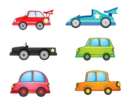 illustration of various cars on a white background