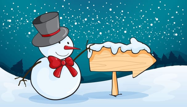 illustration of snowman in a beautiful nature