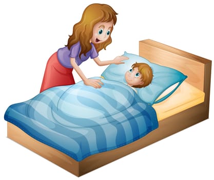 illustration of a mother and a son on a white background