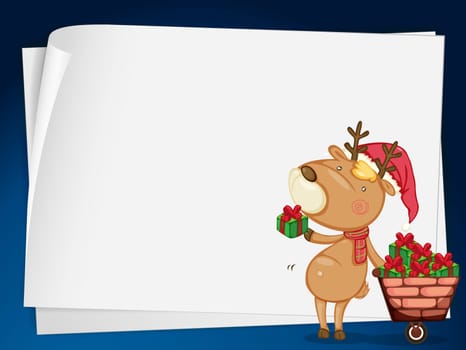 illustration of paper sheets and a reindeer