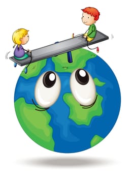 illustration of kids playing on earth globe