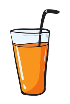 illustration of glass adn straw on white background