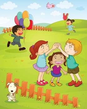 Illustration of kids playing in the park