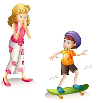 illustration of a boy and his mother on a white background