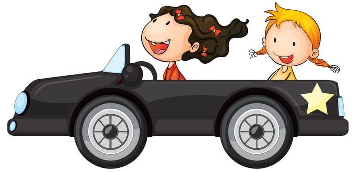 illustration of a girls and a car on a white background