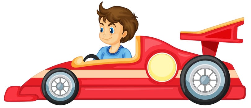 illustration of a boy driving a car on a white background