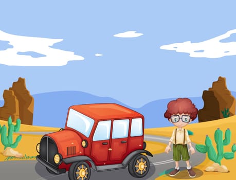 illustration of a jeep and boy in a nature