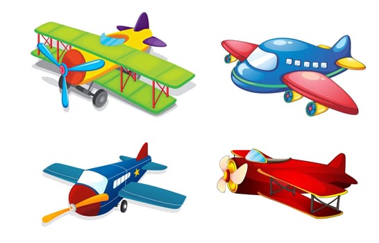 illustration of various air planes on a white background