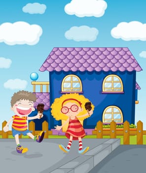 illustration of happy kids eating icecream