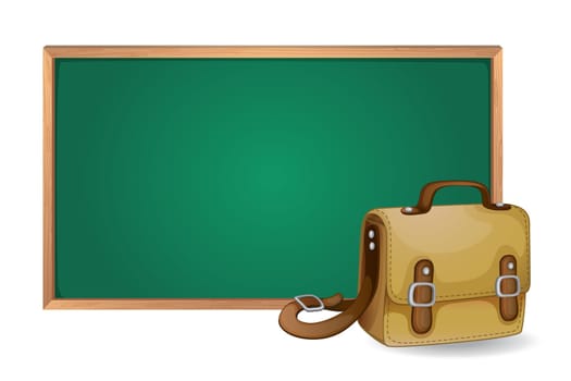 illustration of a green board and school bag on white background