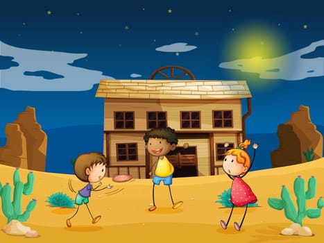 illustration of kids and a house in a desert