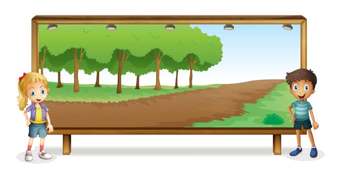 illustration of kids and a board on a white background