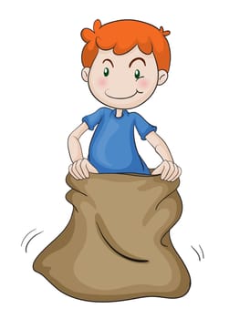 illustration of a boy and burlap on a white background