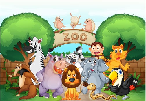 illustration of zoo and animals in a beautiful nature