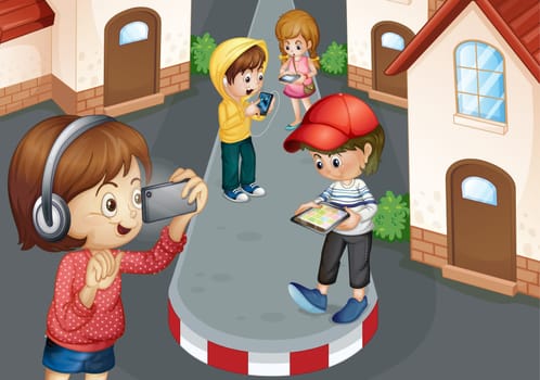 detailed illustration of kids on a road