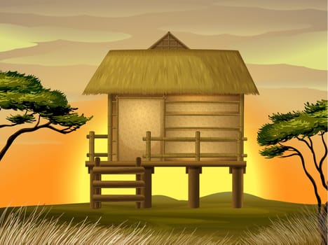 illustration of a hut in beautiful nature