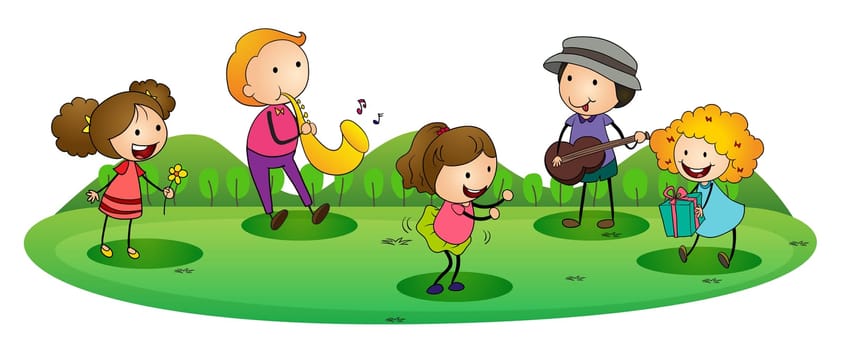 illustration of a happy kids playing music
