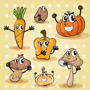 detailed illustration of  various vegetables on checkered background