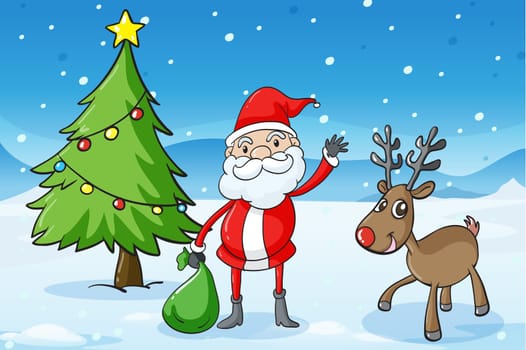 detailed illustration of a reindeer and santaclause