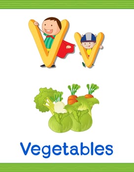 illustration of kids with letter V on a white background
