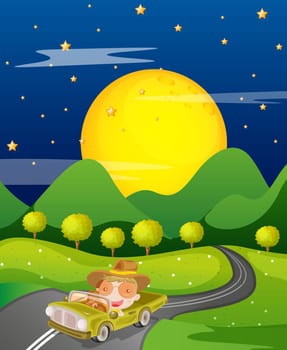 illustration of a car and road in a beautiful nature
