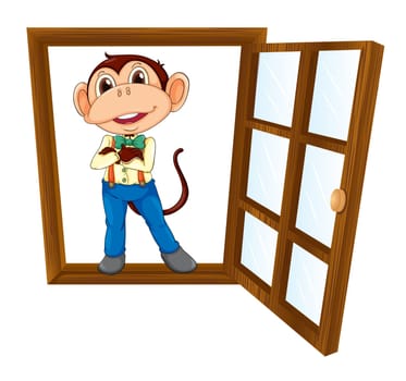 detailed illustration of a monkey in a window