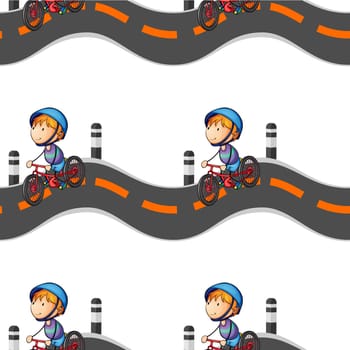 illustration of a boy riding on bicycle on white background