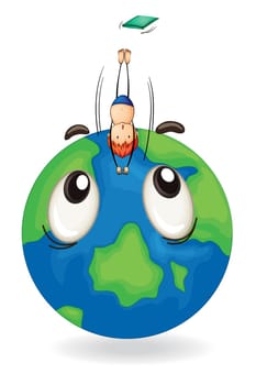 illustration of a boy diving on a earth globe
