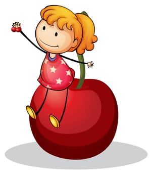 illustration of girl and cherry on a white background
