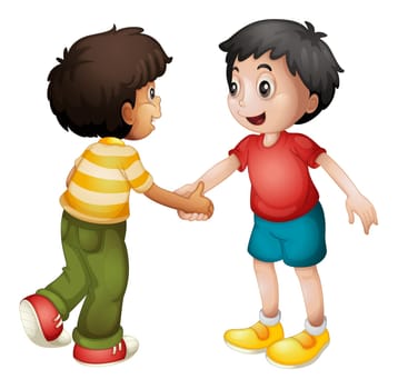 illustration of two kids shaking hands on white background