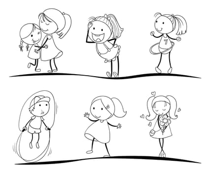 kids activity sketches on a white background