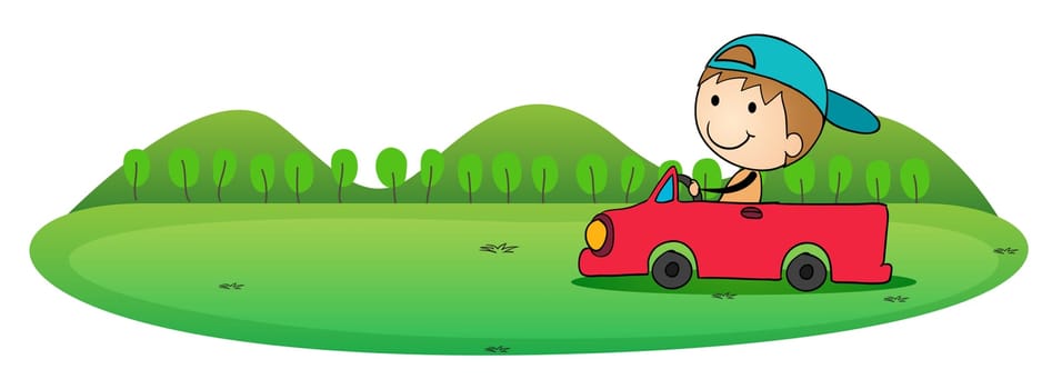 illustration of boy and car in a white background