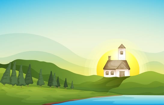 illustration of a house in a beautiful nature